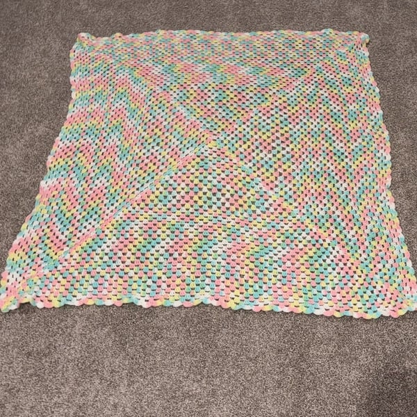 Handmade Crochet Pastel Multi-color Granny Square Baby Blanket