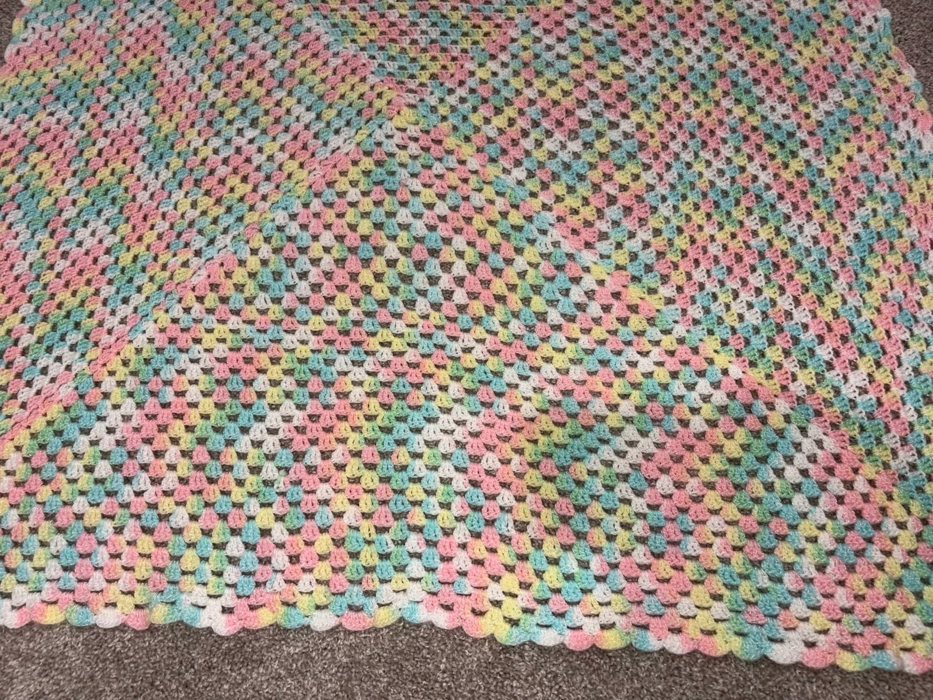 Handmade Crochet Pastel Multi-color Granny Square Baby Blanket 2