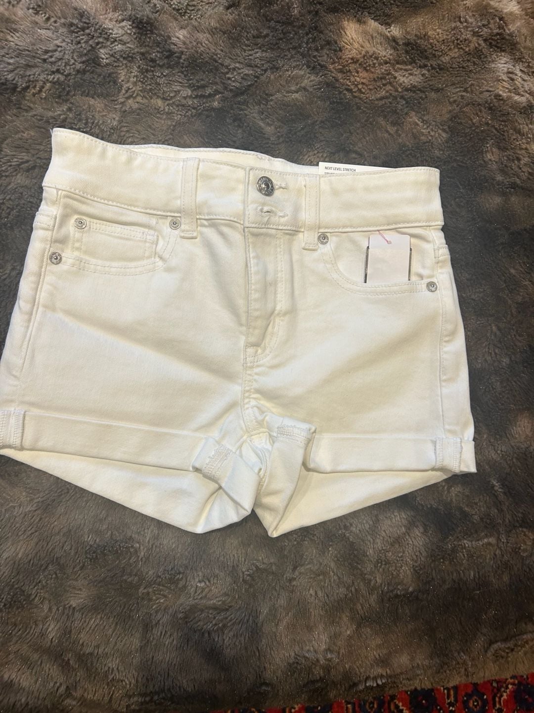 American Eagle High-Rise Shortie White Denim Shorts Size 00 2