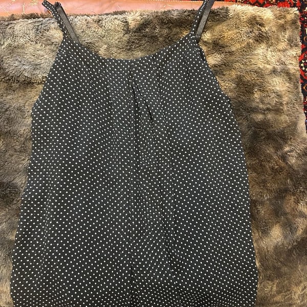  Black and White Polka Dot Pleated Cami Tank Top