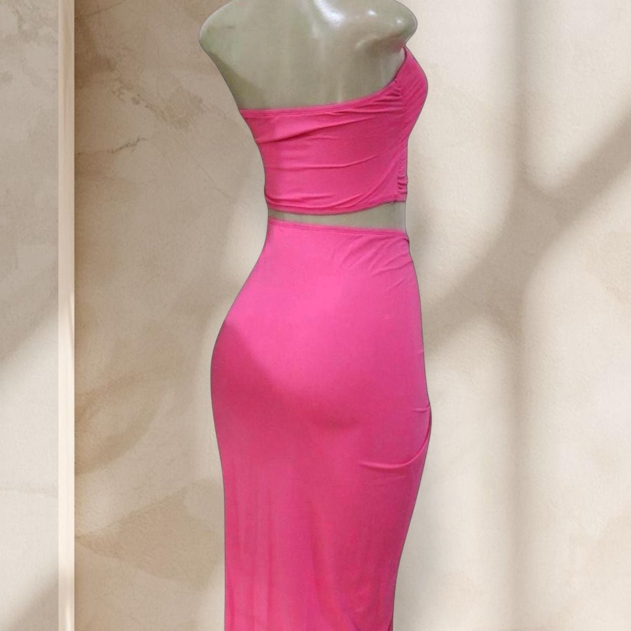 Pink Cutout Two Piece Set – Strapless Top & Draped Maxi Skirt Barbie Sexy ✧ M 3