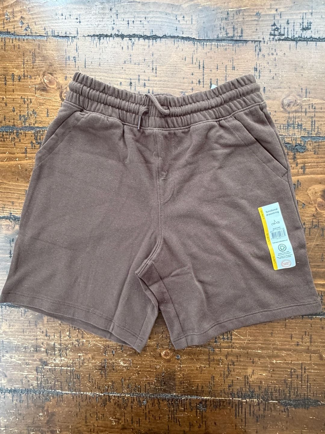Wonder Nation Boys' Brown Fleece Shorts with Functional Drawstring, Size L (10-12) 2