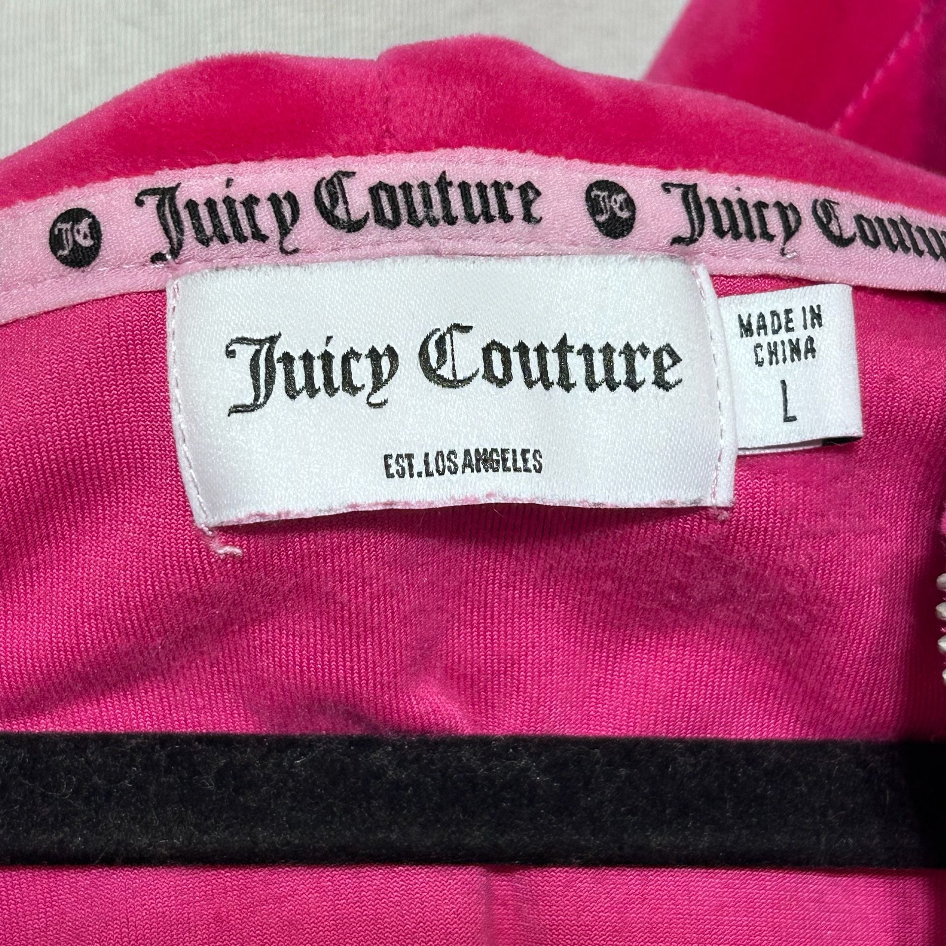 Barbiecore Juicy Couture Bling Logo Hot Pink Velour Cropped Zip-Up Hoodie Large 4