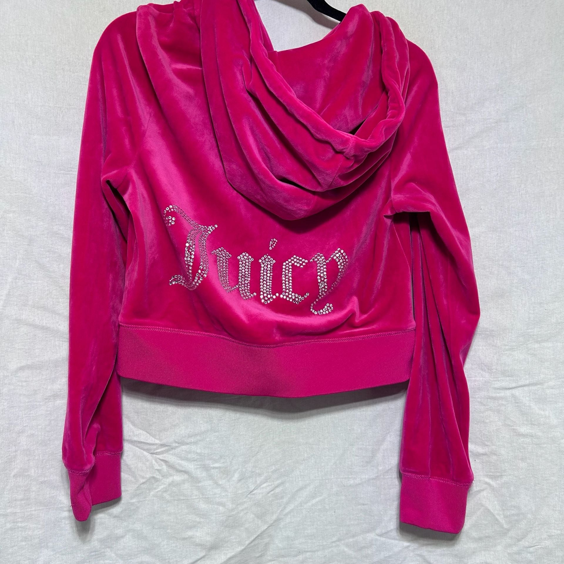 Barbiecore Juicy Couture Bling Logo Hot Pink Velour Cropped Zip-Up Hoodie Large 5