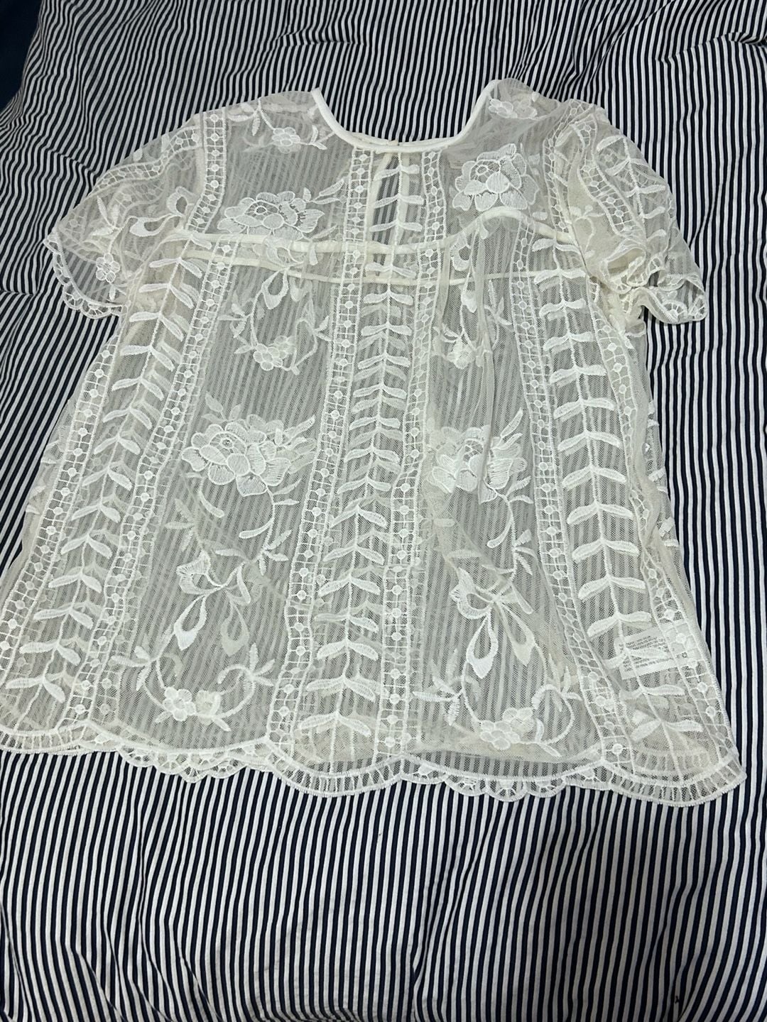 boho white floral lace sheer top
good for layering 3