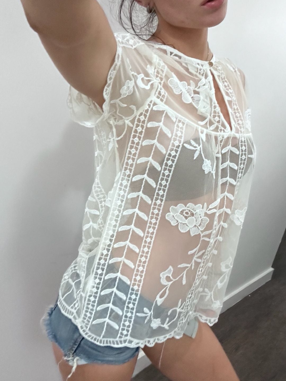 boho white floral lace sheer top
good for layering 4