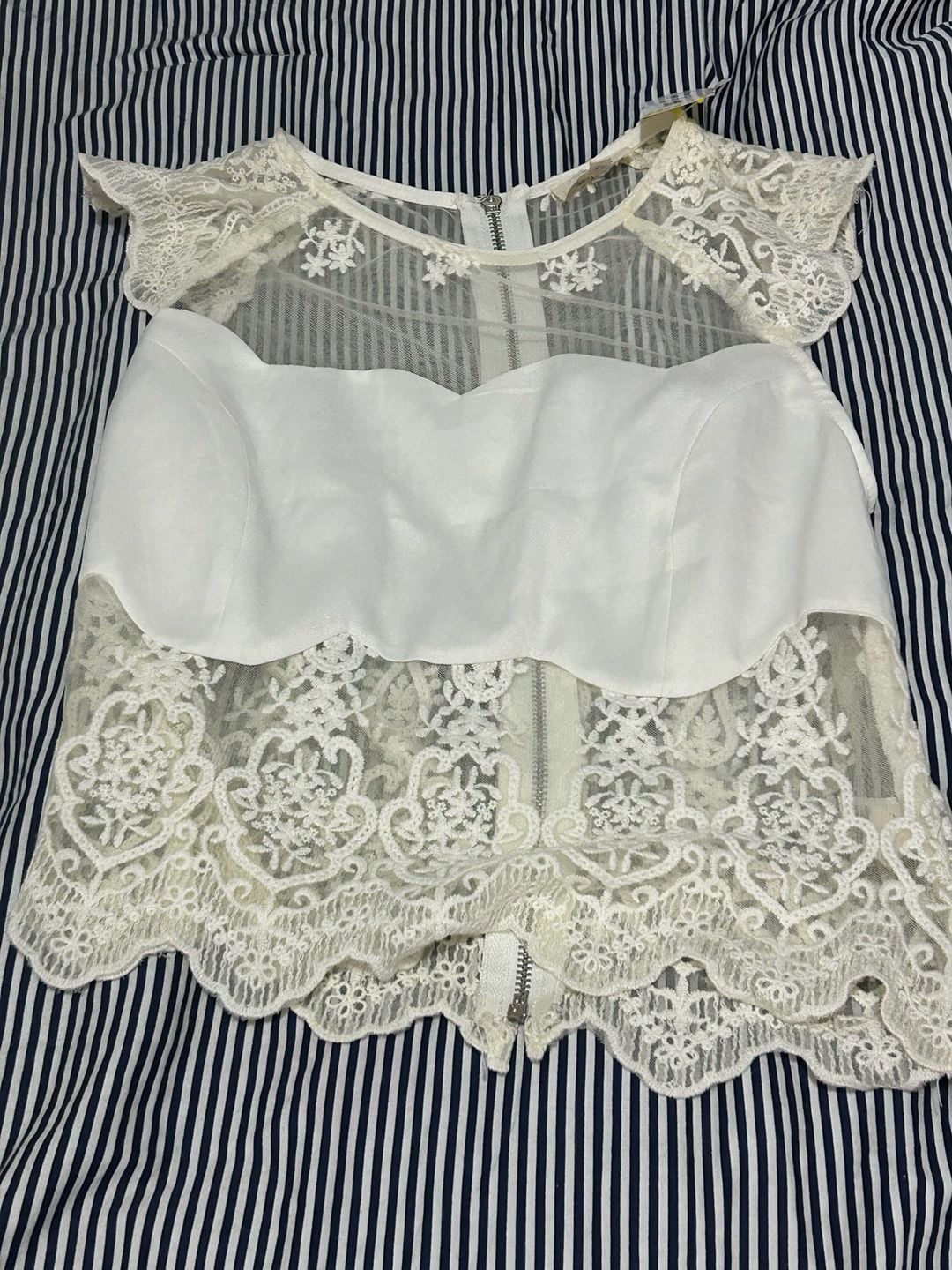 White Boho Lace Zip-Back Top 3