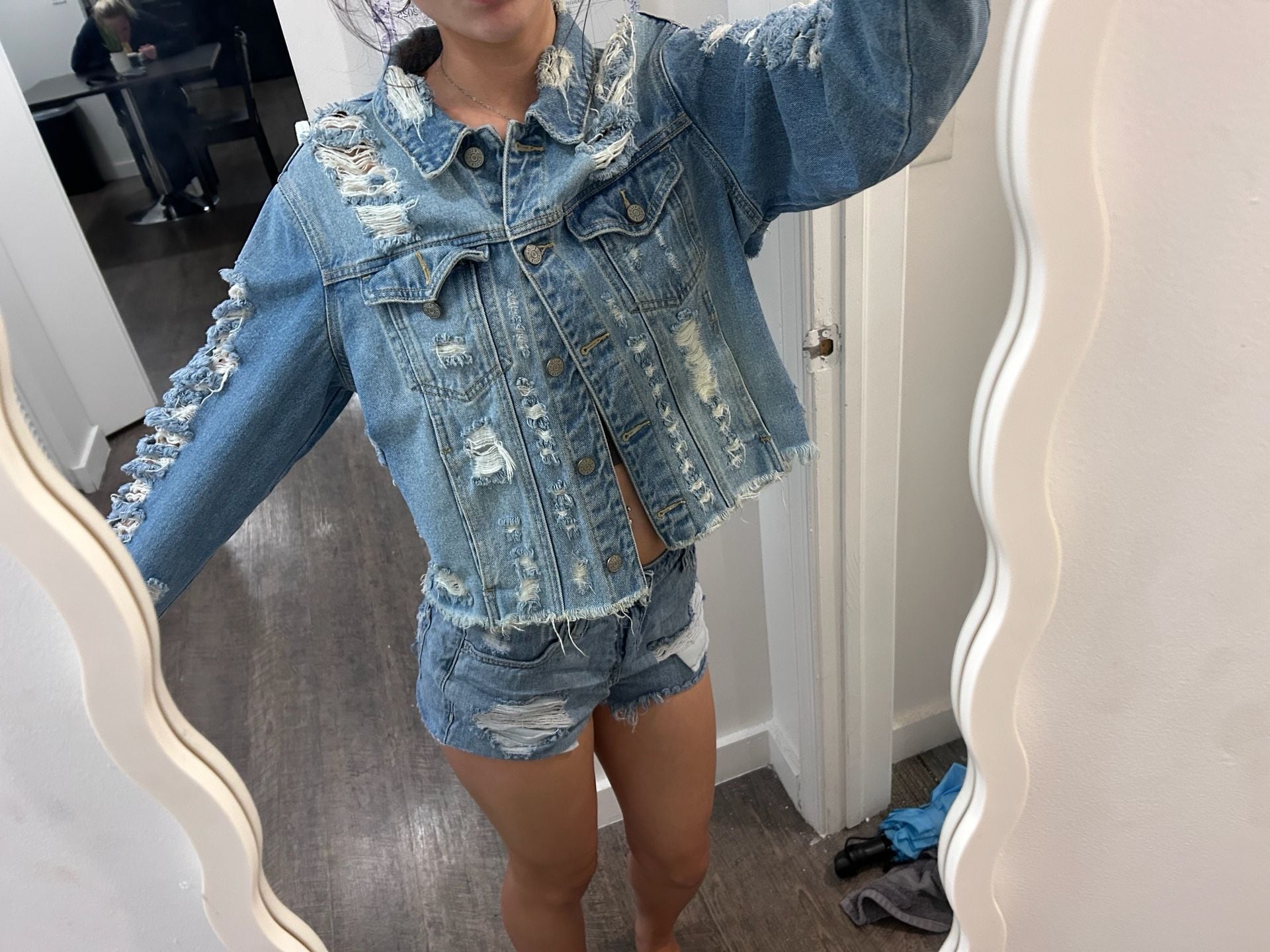 Cello Heavily Cropped Denim Jacket,
2