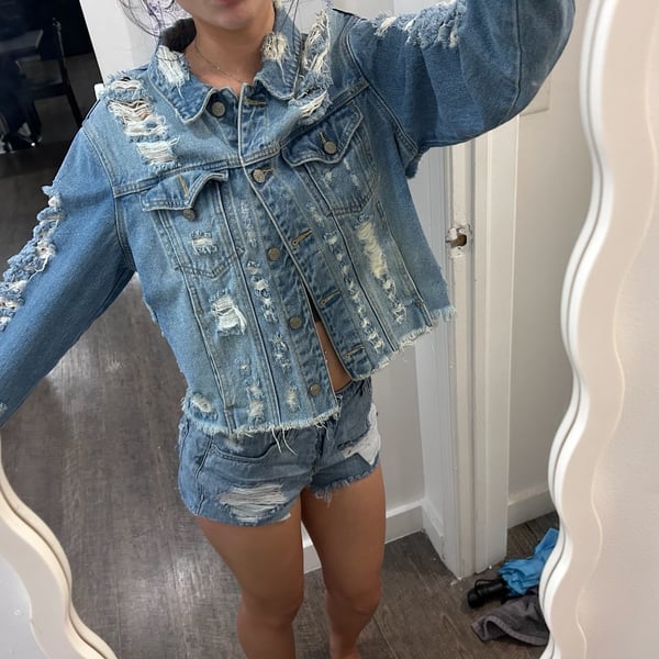 Cello Heavily Cropped Denim Jacket,
