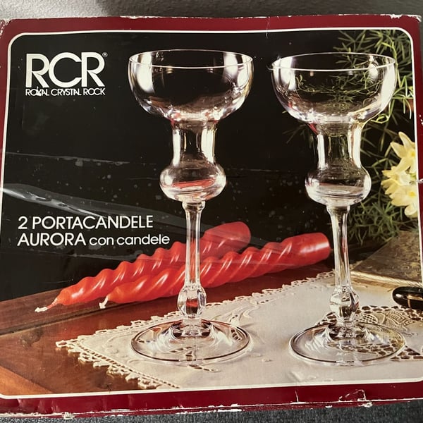 RCR Royal Crystal Rock Aurora Crystal Candle Holders with Red Candles