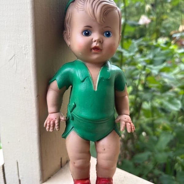 Vintage 1950s Peter Pan Sun Rubber Co. Squeaker Doll Walt Disney Productions