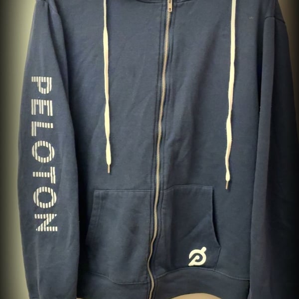 Peloton Navy Blue Full Zip Hoodie with Striped Sleeve Logo Size L
