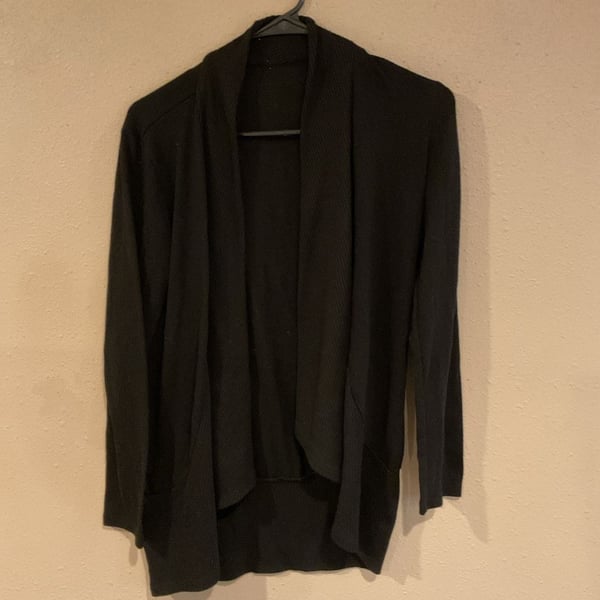  Women's Black Open-Front Shawl Collar Cardigan Sweater