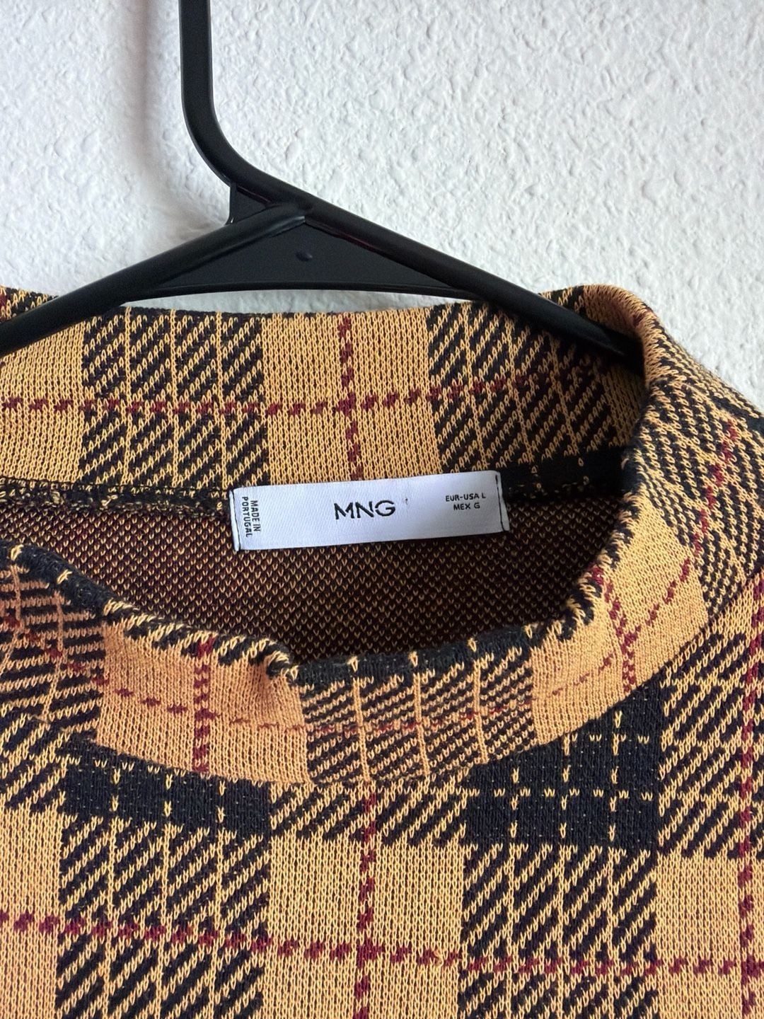 Mango MNG Yellow Plaid Mock Neck Long Sleeve Crop Top Size L 3