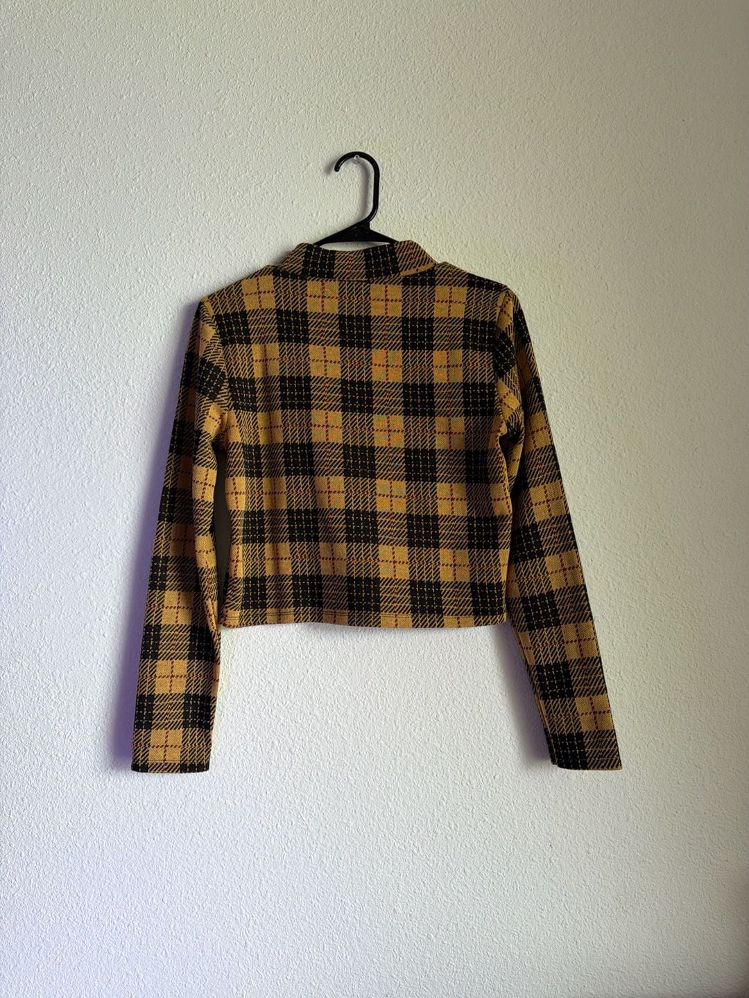 Mango MNG Yellow Plaid Mock Neck Long Sleeve Crop Top Size L 5