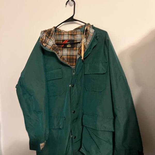Vintage Sears Plaid Lined Hooded Mountain Parka Jacket Green Size Large