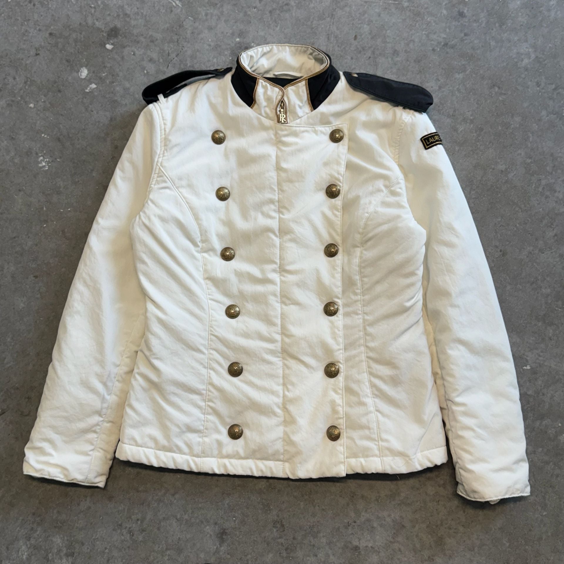 Vintage Ralph Lauren White Military Band Jacket Gold Crest Buttons Size M 2