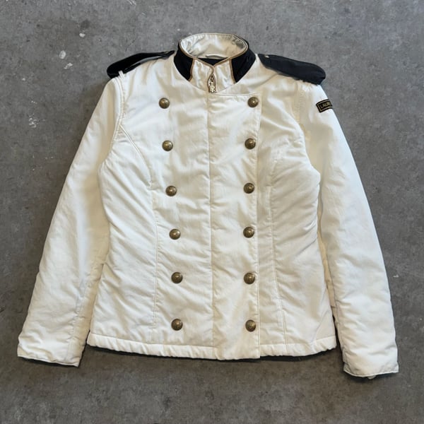 Vintage Ralph Lauren White Military Band Jacket Gold Crest Buttons Size M