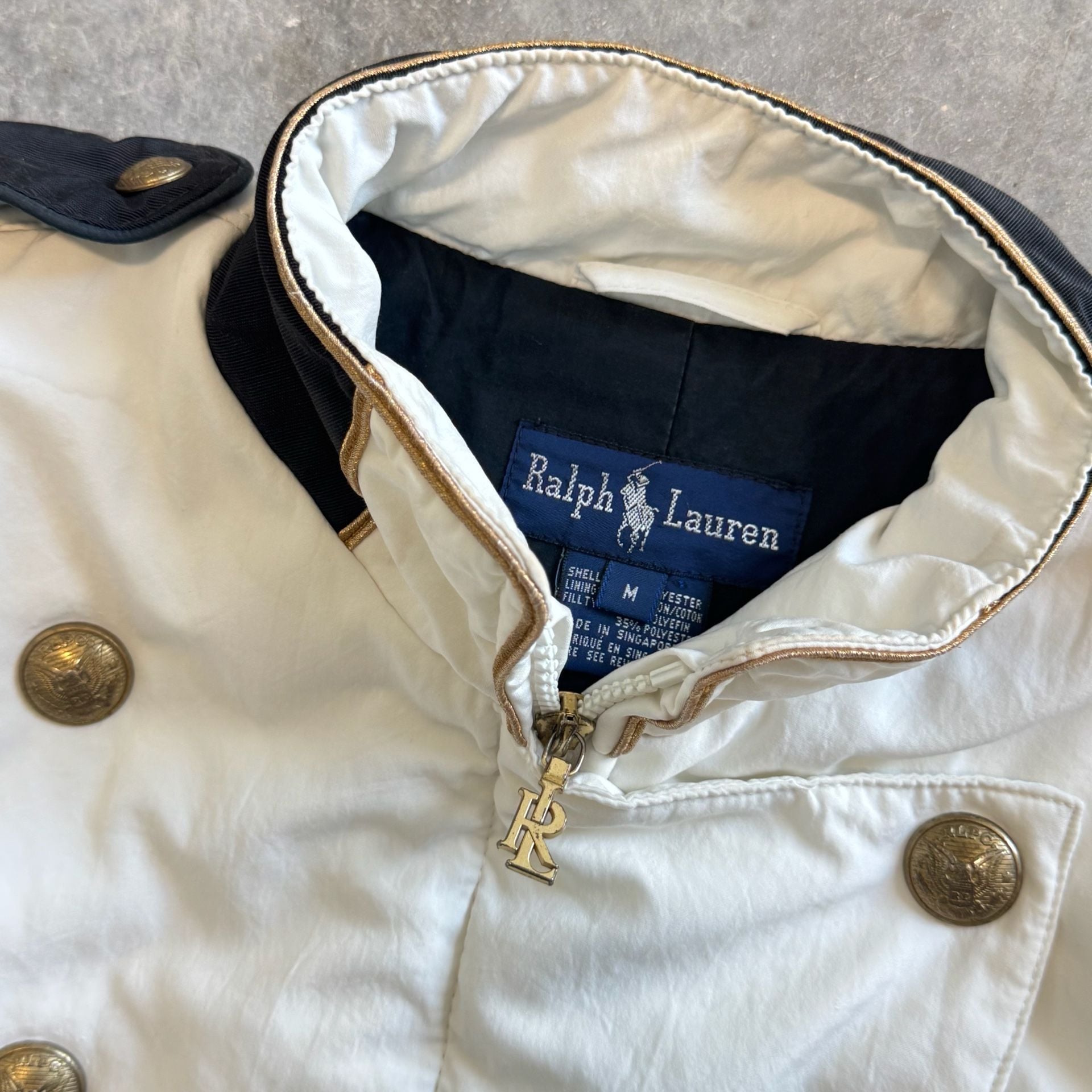 Vintage Ralph Lauren White Military Band Jacket Gold Crest Buttons Size M 3