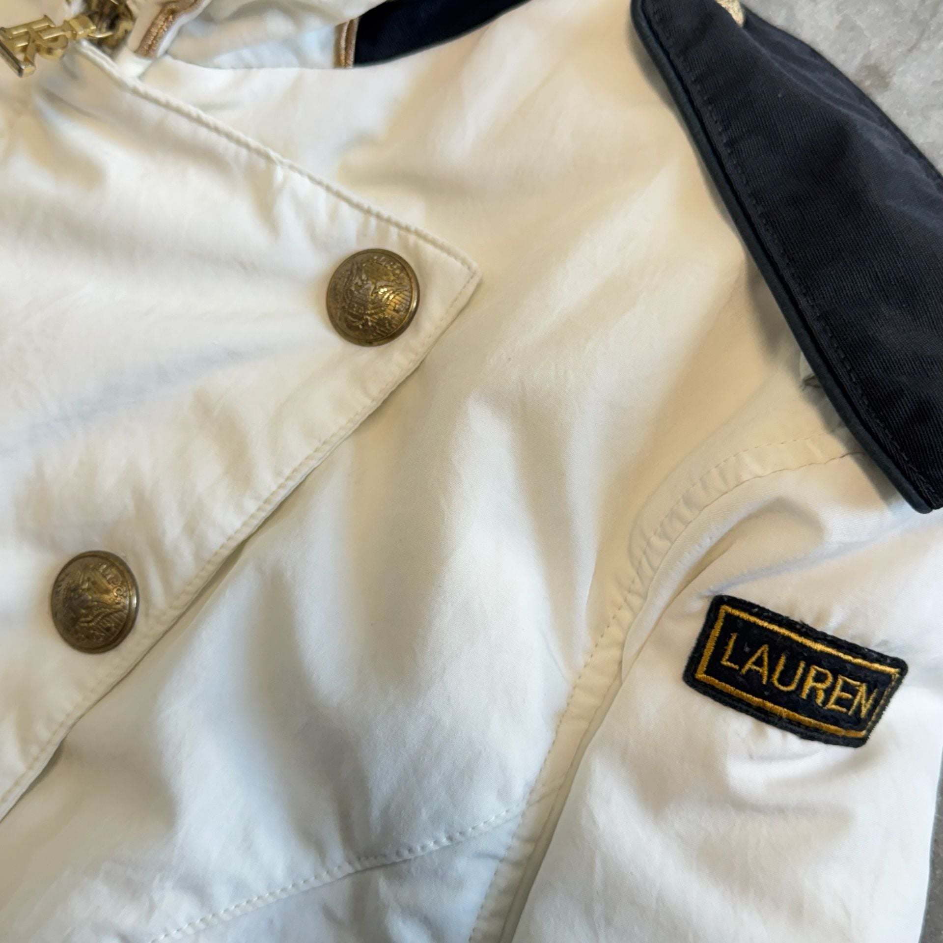 Vintage Ralph Lauren White Military Band Jacket Gold Crest Buttons Size M 5