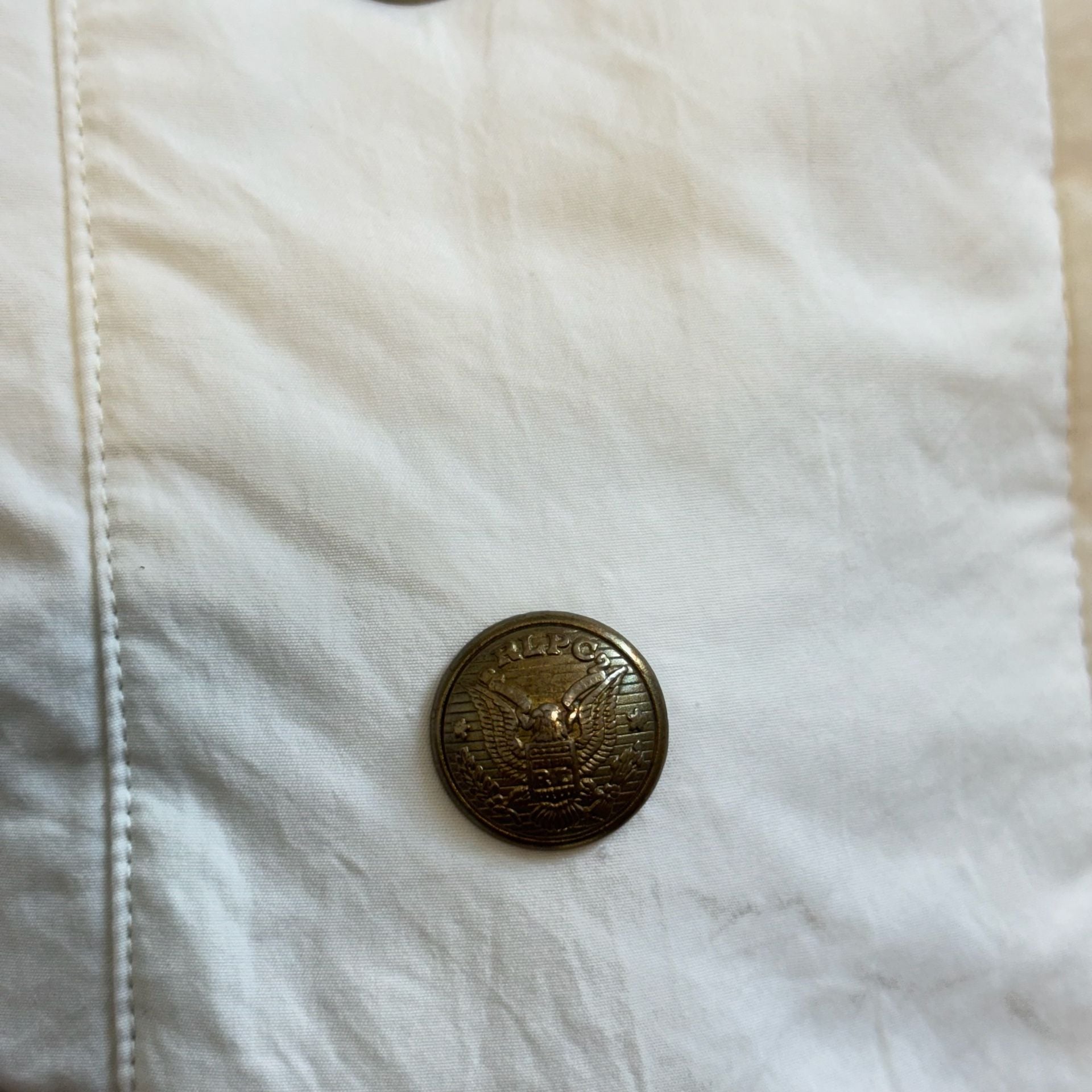 Vintage Ralph Lauren White Military Band Jacket Gold Crest Buttons Size M 6