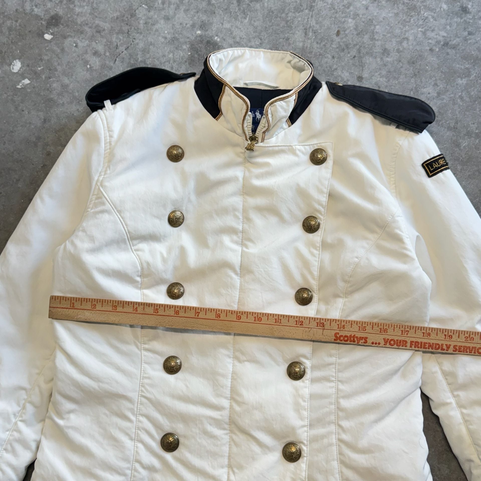 Vintage Ralph Lauren White Military Band Jacket Gold Crest Buttons Size M 9