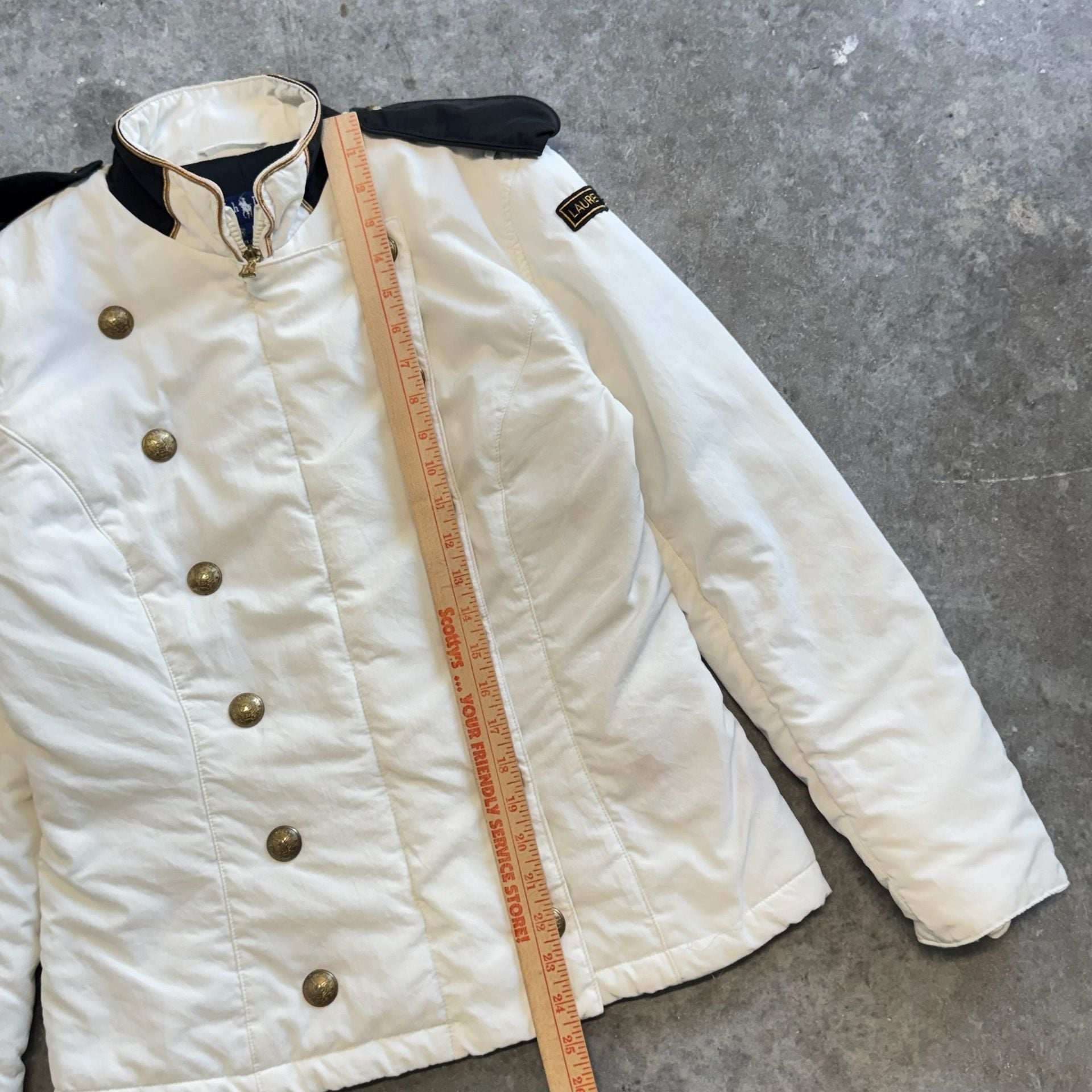 Vintage Ralph Lauren White Military Band Jacket Gold Crest Buttons Size M 10