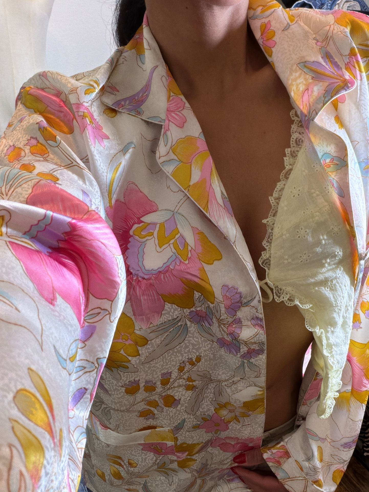 Vintage August Silk 100% Pure Silk Floral Pajama Top Size L 4