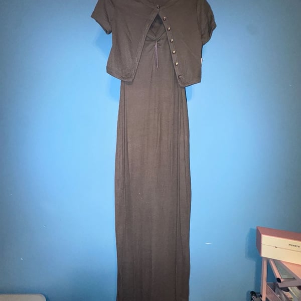 Wild Fable Women's Ribbed Maxi Bodycon Dress/ Cardigan Set , Heathered Gray