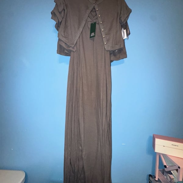 Wild Fable Ribbed Maxi Dress and Short Sleeve Cardigan, Heathered Gray, Size XS