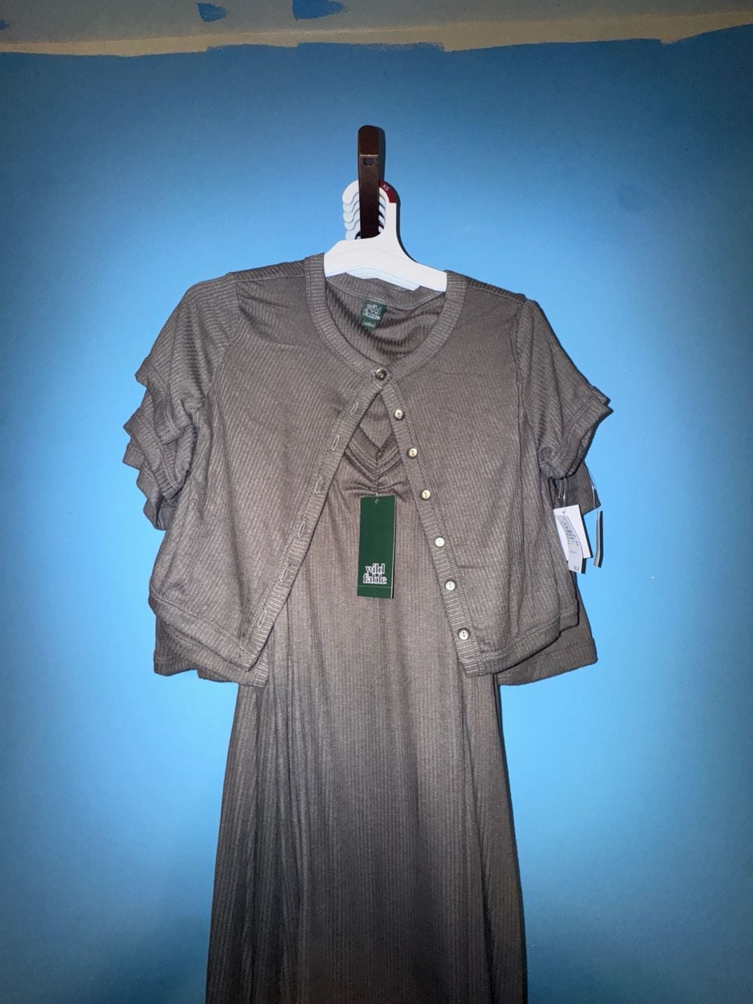 Wild Fable Ribbed Maxi Dress and Short Sleeve Cardigan, Heathered Gray, Size XS 2