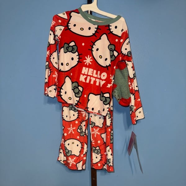 Hello Kitty Girls 3-Piece Holiday Fleece Pajama Set with Socks Size XS