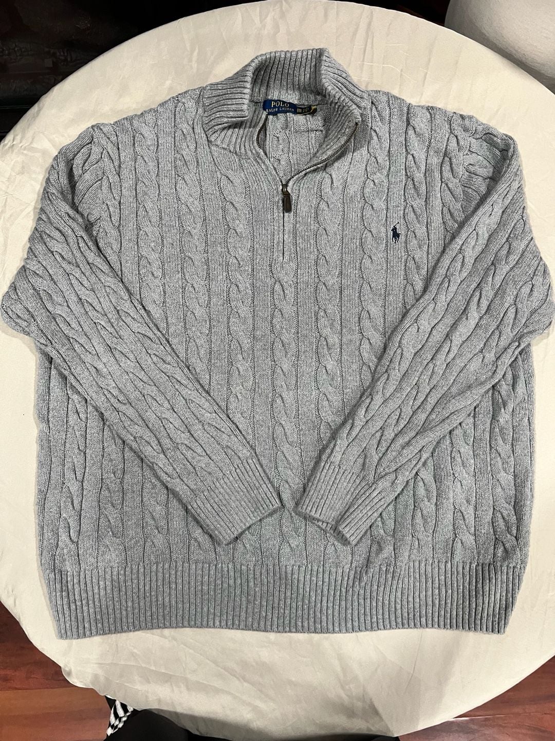 Polo Ralph Lauren Grey Cable-Knit Quarter-Zip Sweater Size 2XB 2