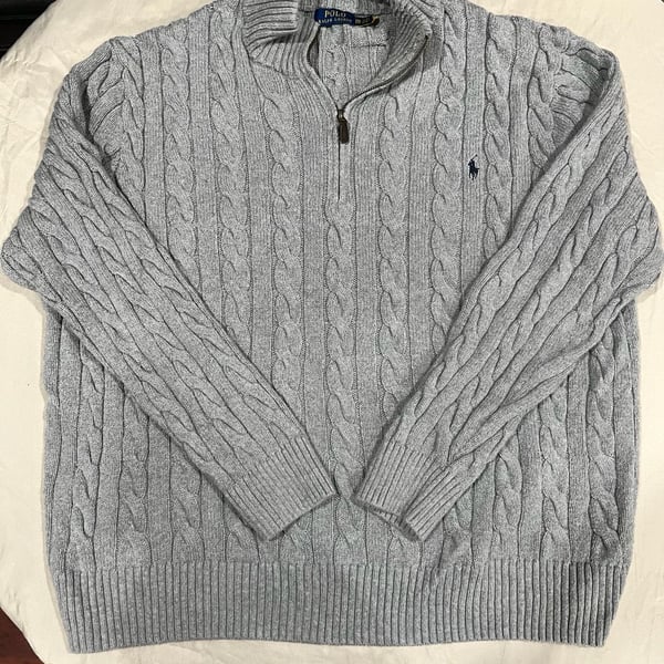 Polo Ralph Lauren Grey Cable-Knit Quarter-Zip Sweater Size 2XB