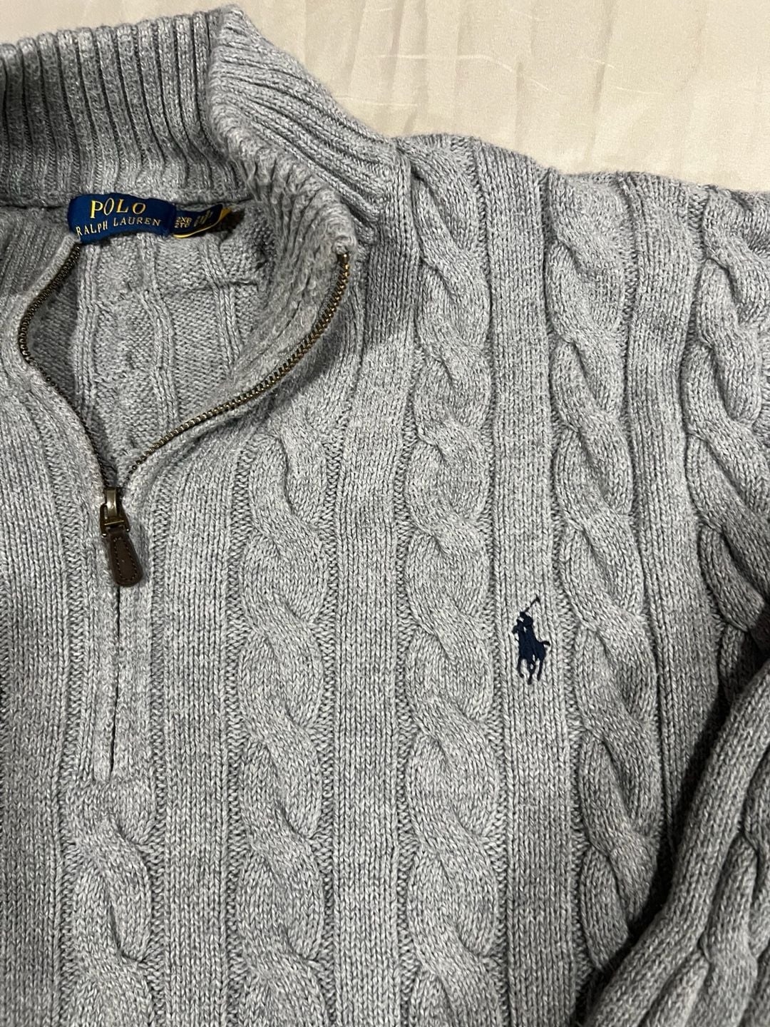 Polo Ralph Lauren Grey Cable-Knit Quarter-Zip Sweater Size 2XB 3