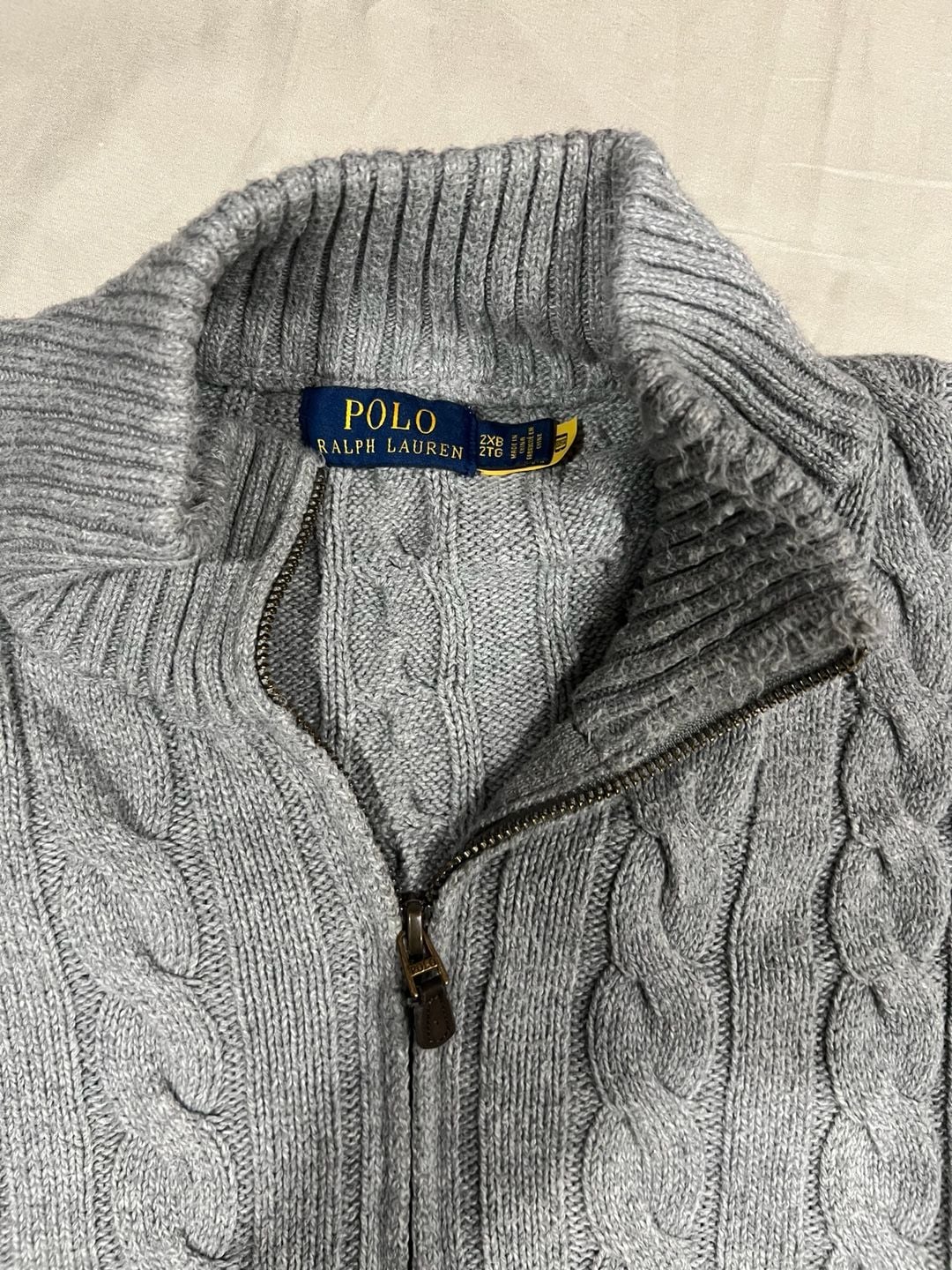 Polo Ralph Lauren Grey Cable-Knit Quarter-Zip Sweater Size 2XB 4