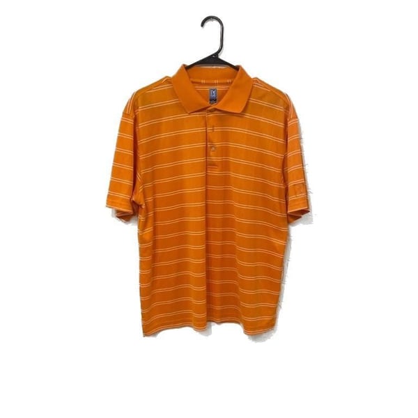 PGA Tour Men's Size Large Orange Striped Short Sleeve Golf Polo Shirt