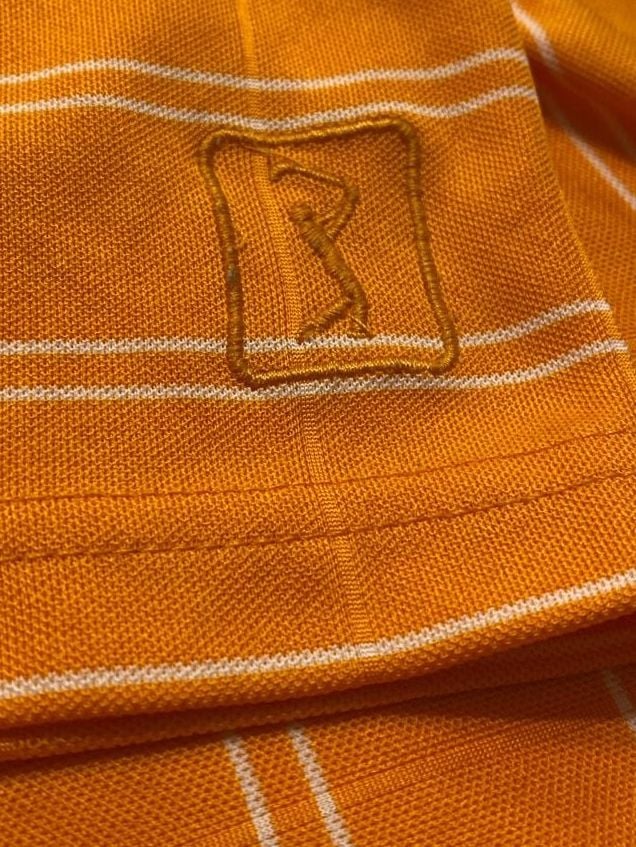 PGA Tour Men's Size Large Orange Striped Short Sleeve Golf Polo Shirt 7