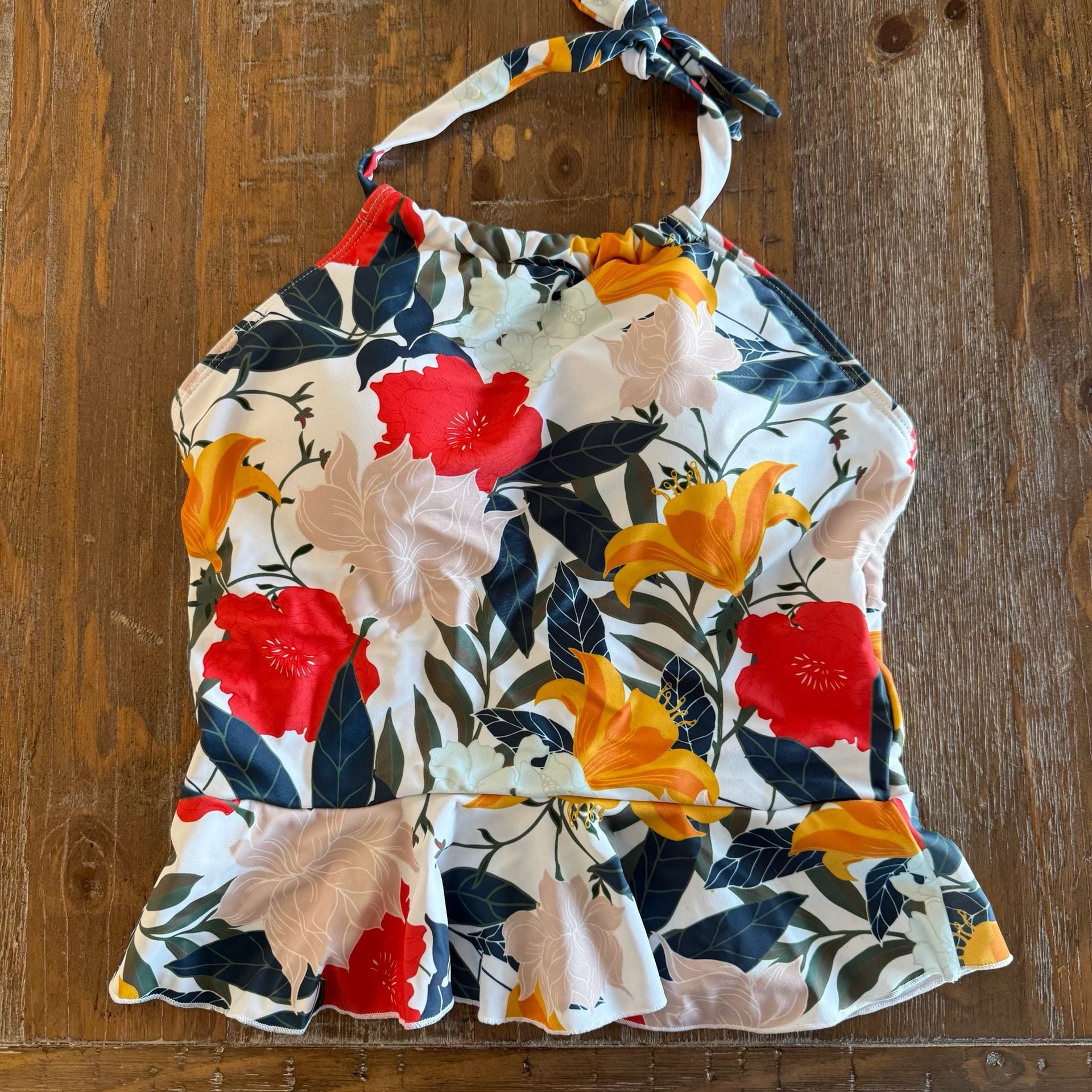 Janela Bay Floral Halter Peplum Tankini Top Size XS 2