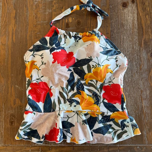 Janela Bay Floral Halter Peplum Tankini Top Size XS