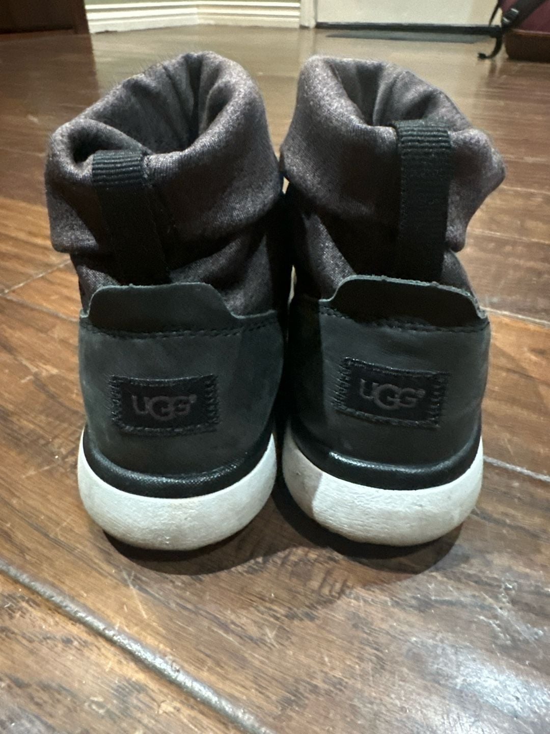 UGG Olive High Top Jersey and Leather Sneakers Charcoal Black 7