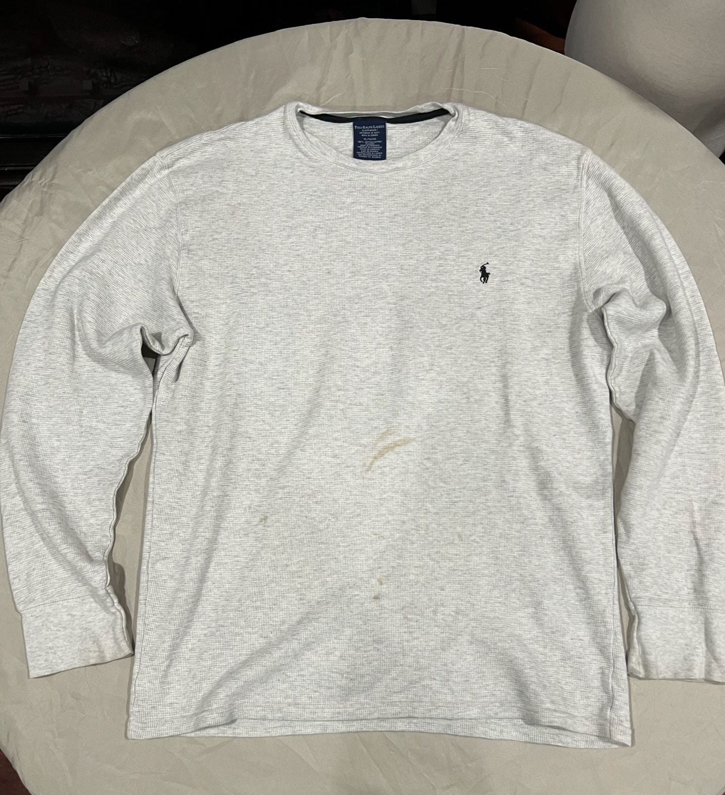 Polo Ralph Lauren Waffle Knit Long Sleeve Sleepwear Shirt Grey Size XL, has a stain infront of the shirt 2