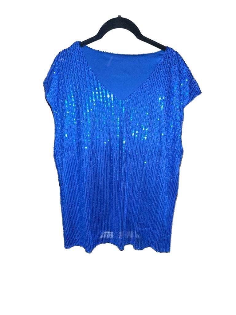 PLUS SIZE XXL Women Sequin Top Sparkle Sleeveless Tanks Tops V Neck Shirt 3