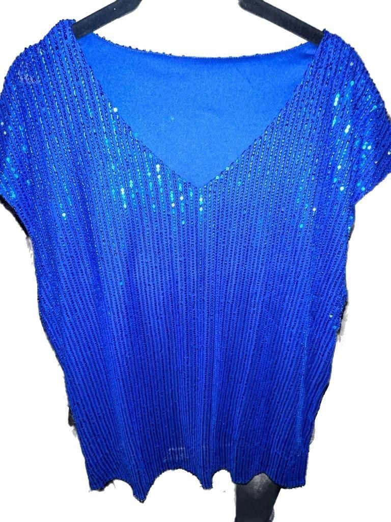 PLUS SIZE XXL Women Sequin Top Sparkle Sleeveless Tanks Tops V Neck Shirt 4