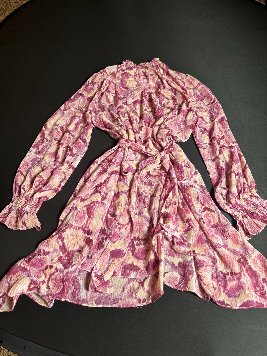 Dress Forum Fuchsia Abstract Print Mock Neck Long Sleeve Mini Dress Size M 2