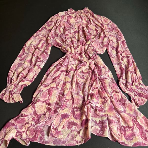 Dress Forum Fuchsia Abstract Print Mock Neck Long Sleeve Mini Dress Size M