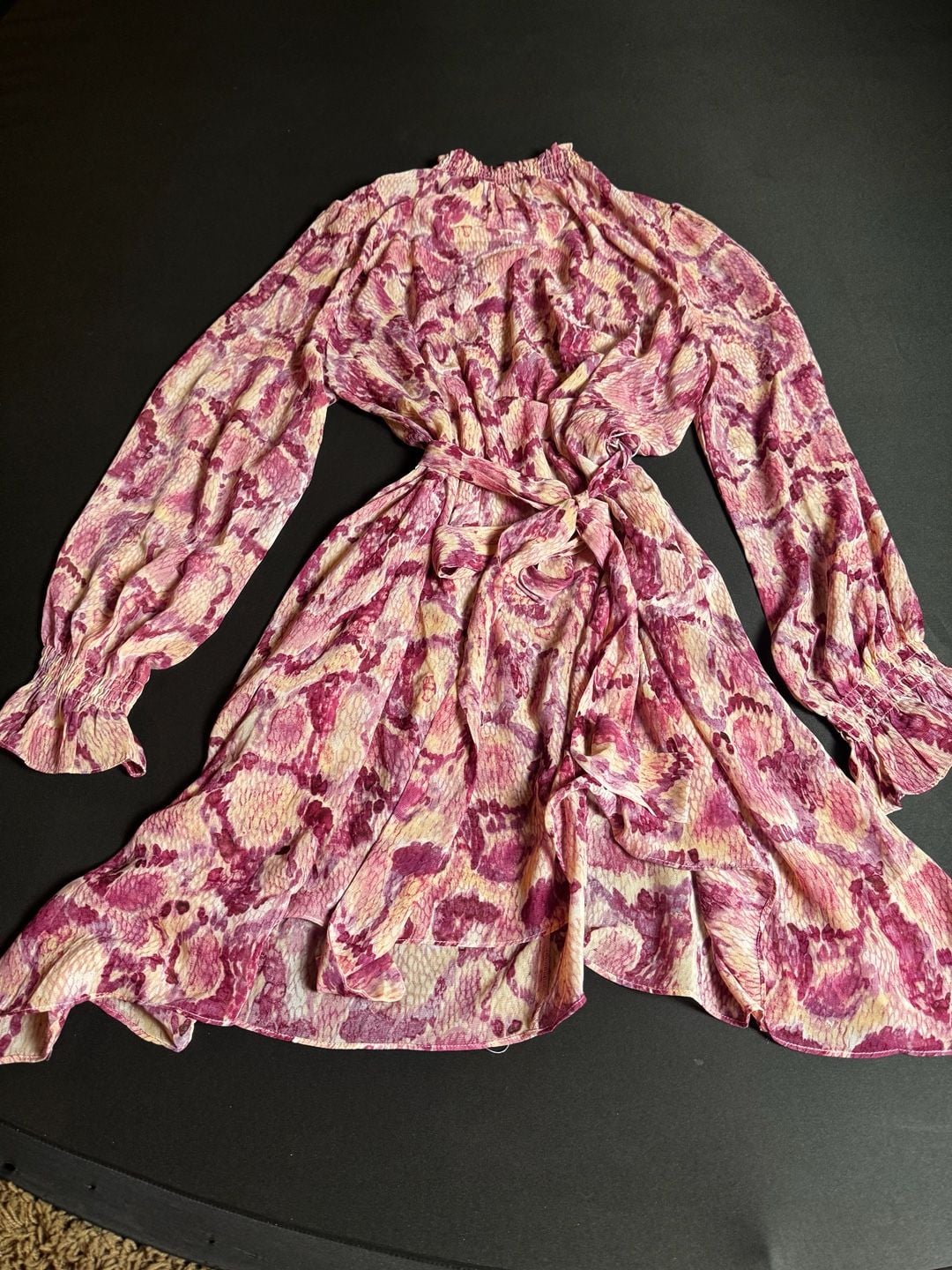 Dress Forum Fuchsia Abstract Print Mock Neck Long Sleeve Mini Dress Size M 3