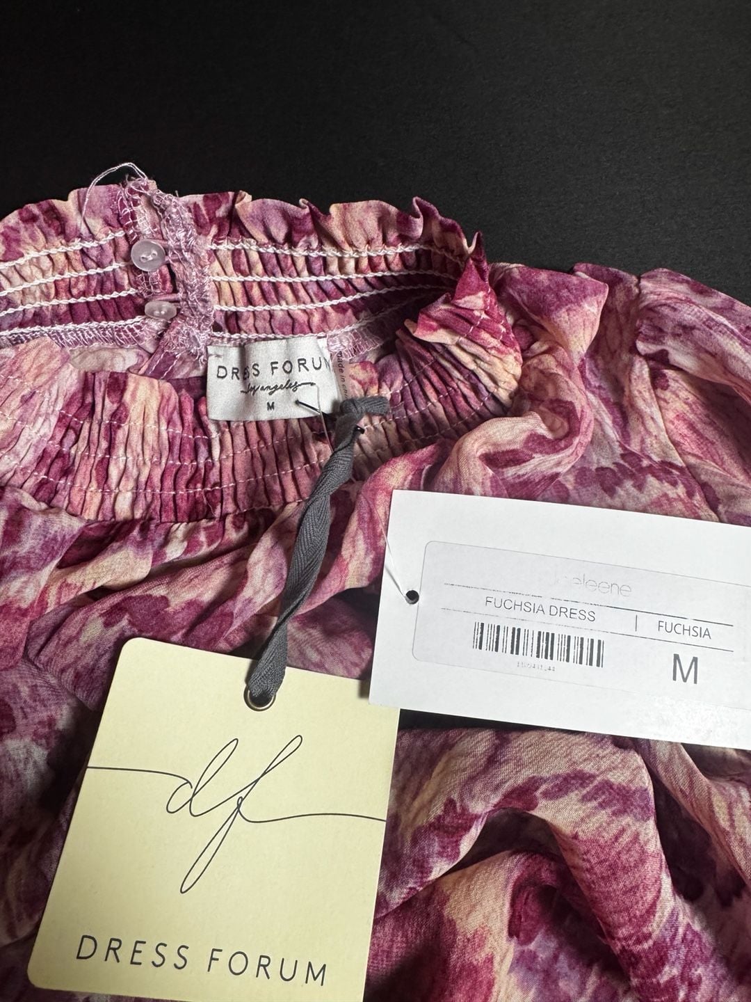 Dress Forum Fuchsia Abstract Print Mock Neck Long Sleeve Mini Dress Size M 6