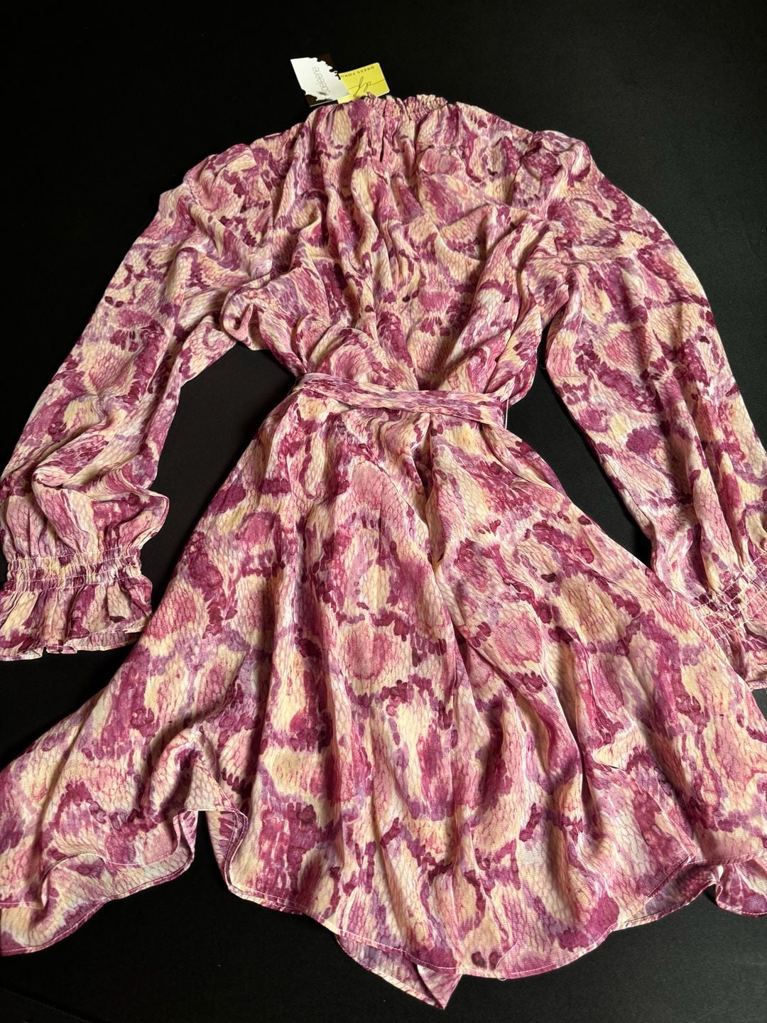 Dress Forum Fuchsia Abstract Print Mock Neck Long Sleeve Mini Dress Size M 7