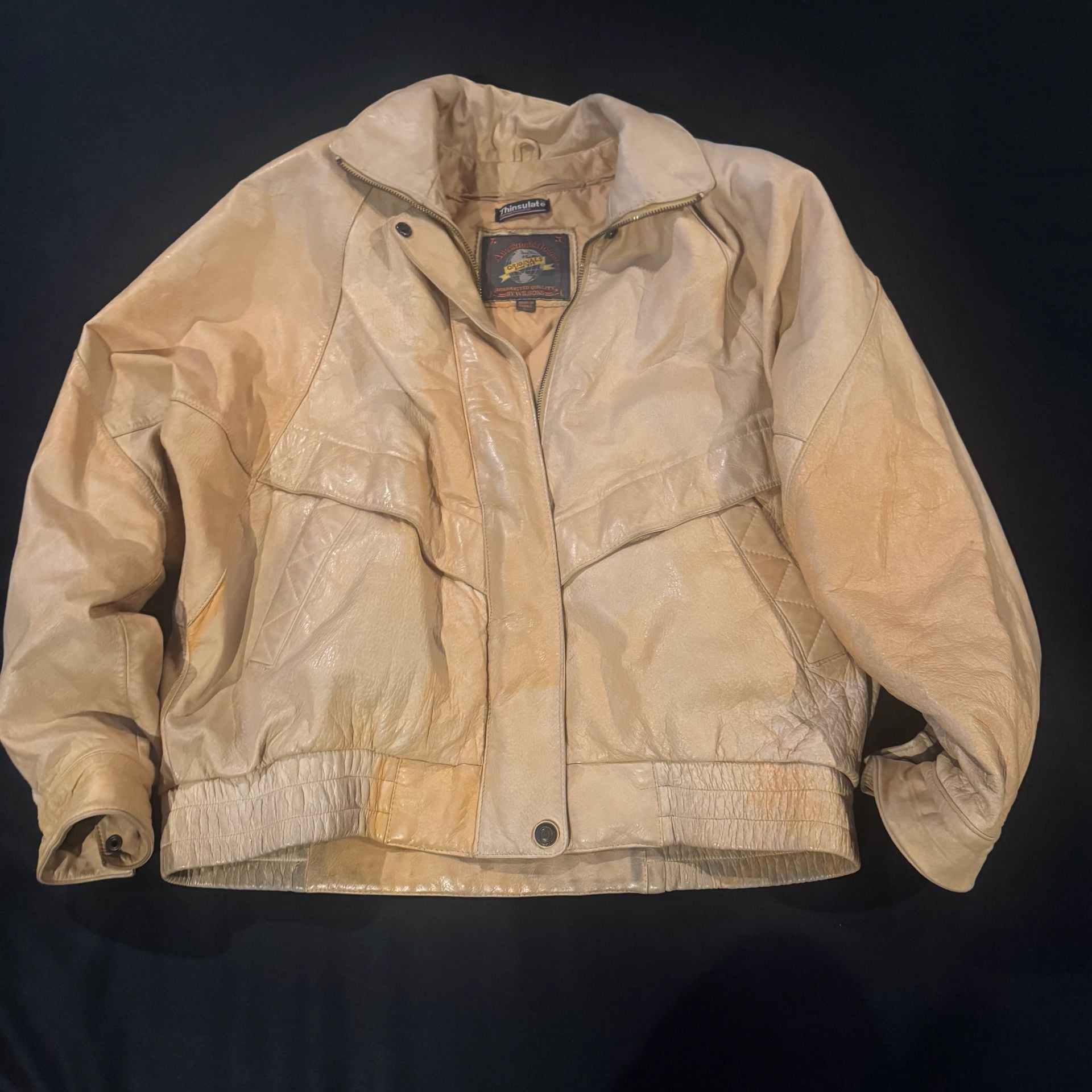 Adventure Bound by Wilsons Vintage Tan Leather Thinsulate Bomber Jacket Size L 2